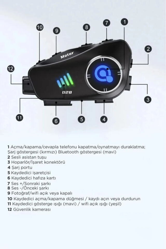 1080P FHD Kameralı Video Fotoğraf Özellikli WİFİ Kamera Bluetooth Arama Müzik İntercom Kask Kulaklık