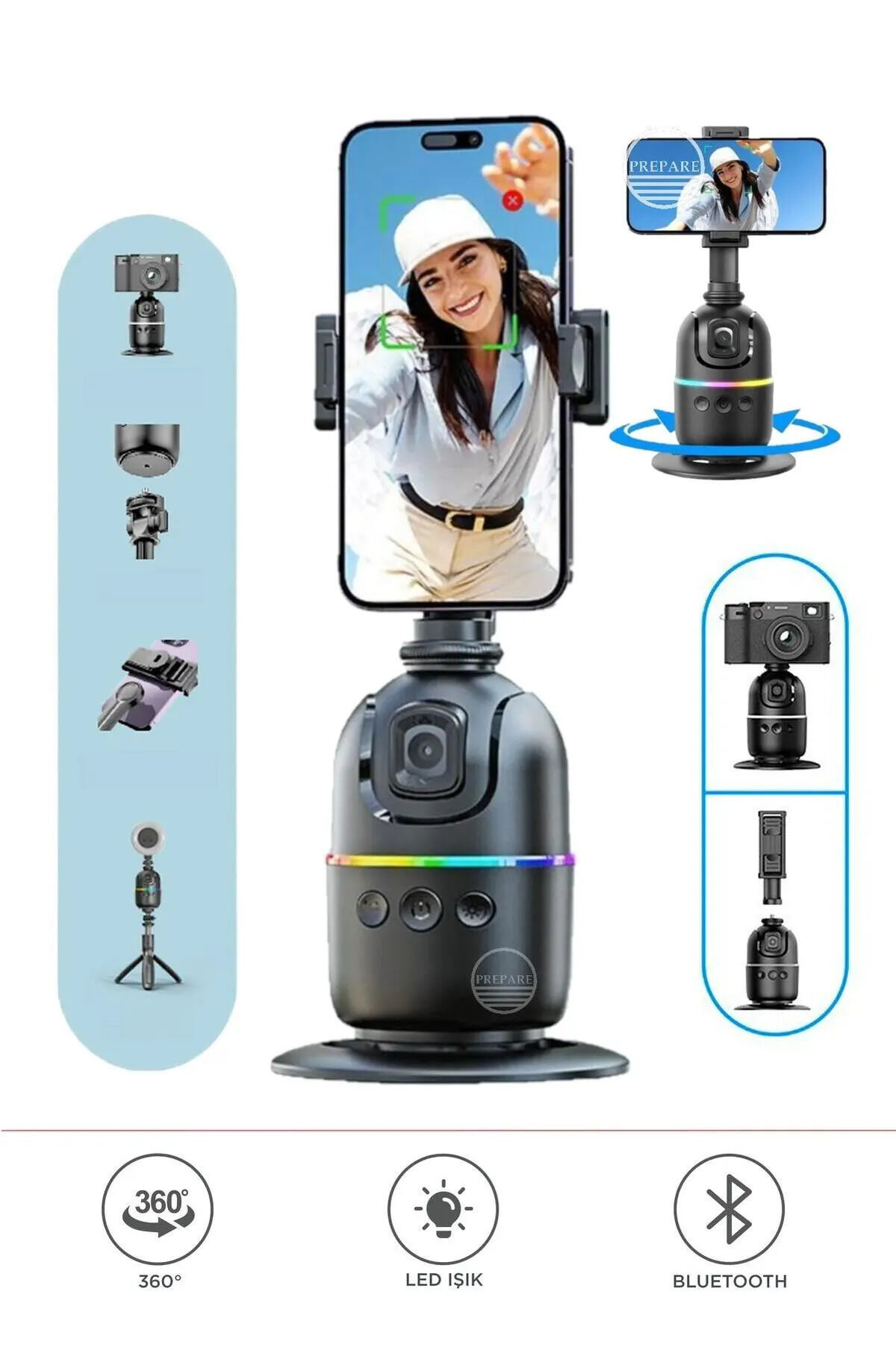 Profesyonel Gimbal 360 Yüz Takip Telefon Sabitleyici Tutucu Video Canlı Yayın Akıllı Tripod