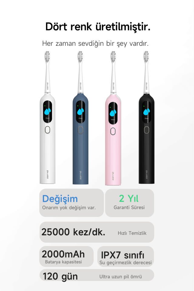 Sonik Şarjlı Diş Fırçası 120 Gün Şarj Süresi 6 Adet Başlık Açık Mavi