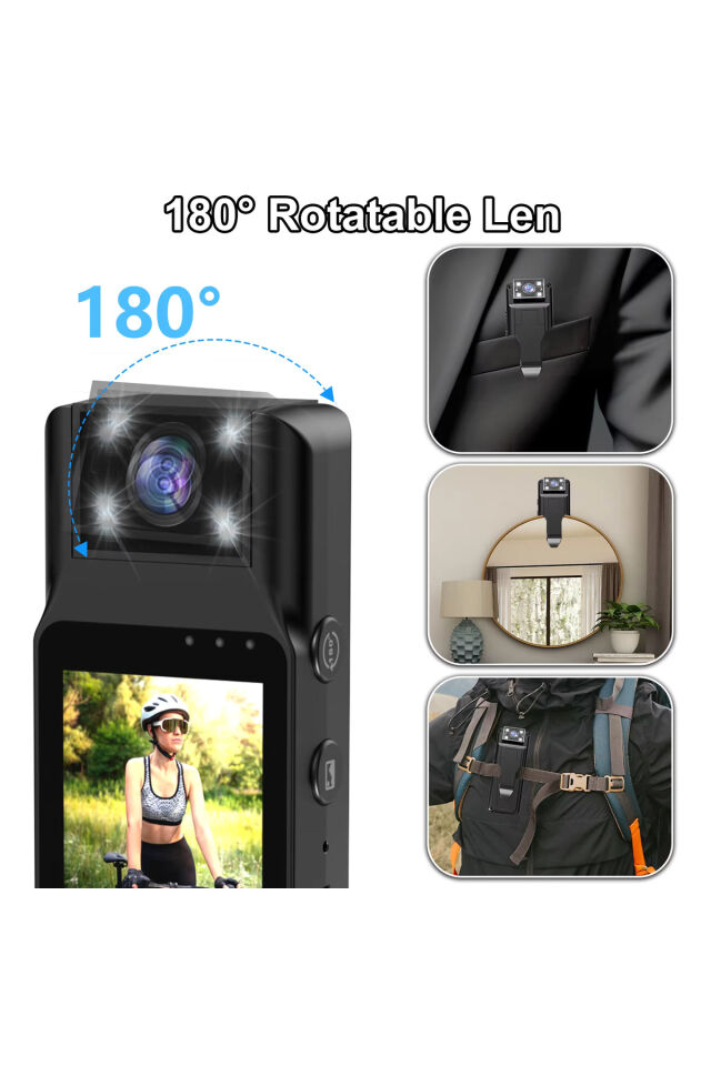 HD 4K Cep Klipsli Mini Profesyonel Kamera Taşınabilir Dijital Video Kaydedici Bodycam 180° Lens