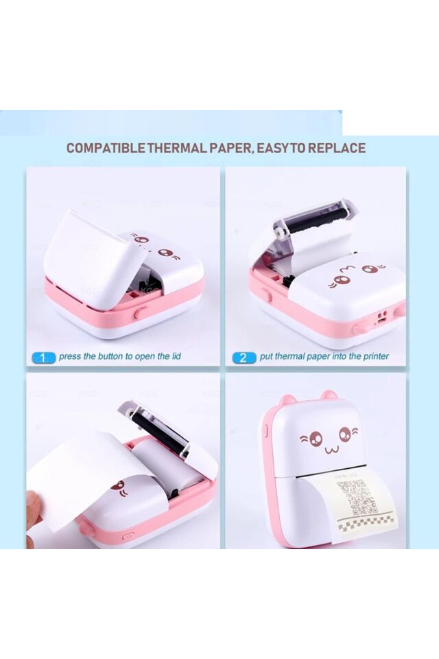 Mini Fotoğraf Resim Yazıcı Kablosuz Etiket Yazıcı Baskı Makinesi Uyumlu Termal Printer