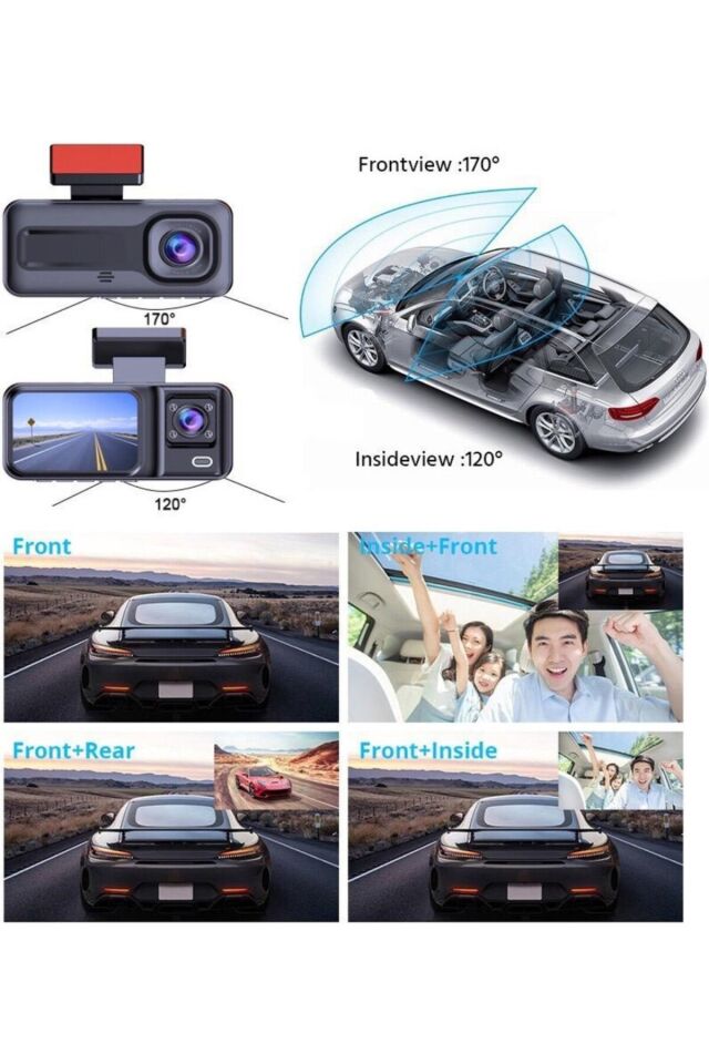 Araç Içi Kamera 3 Kameralı 1080P Wiif LCD Ekranlı Gece Görüşlü Geri Görüş kamera Hareket Algılama