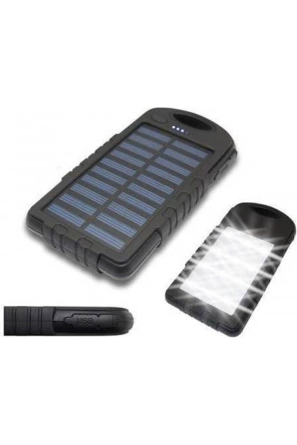 Solar Powerbank 5000 Mah Güneş Enerjili Powerbank 12 LED Işikli white
