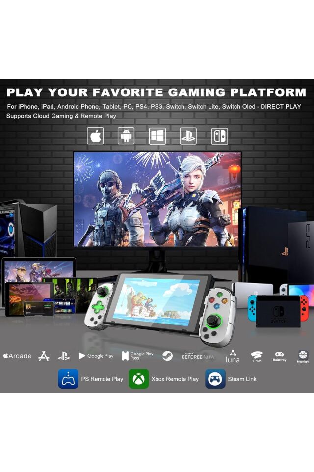 D7 Teleskopik RGB Cep Telefonu Gamepad Bluetooth Uyumlu 5.0 Android Ios Ps4 Için Kablosuz Konsol