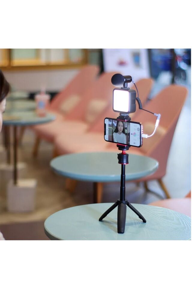 Profesyonel Vlogging Seti Video Kiti Tripod Mikrofon Led Işık Telefon Tutucu Kumandalı Satış