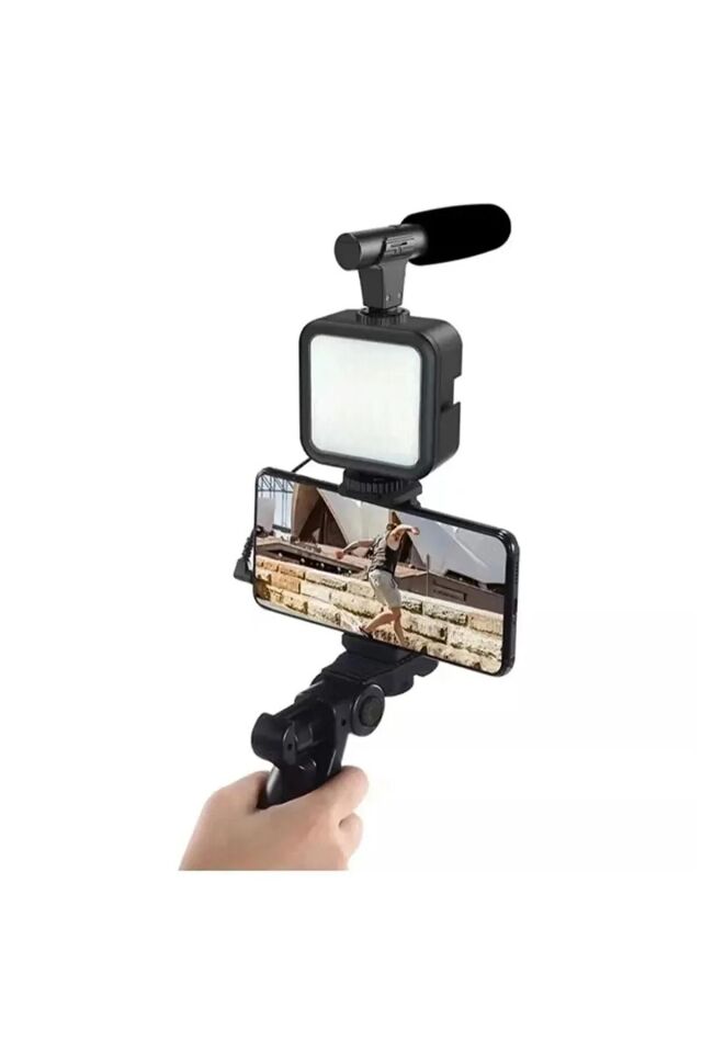 Profesyonel Vlogging Seti Video Kiti Tripod Mikrofon Led Işık Telefon Tutucu Kumandalı Satış