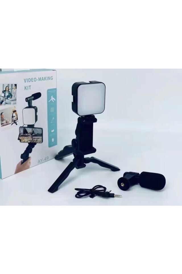 Profesyonel Vlogging Seti Video Kiti Tripod Mikrofon Led Işık Telefon Tutucu Kumandalı Satış