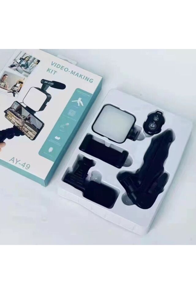 Profesyonel Vlogging Seti Video Kiti Tripod Mikrofon Led Işık Telefon Tutucu Kumandalı Satış