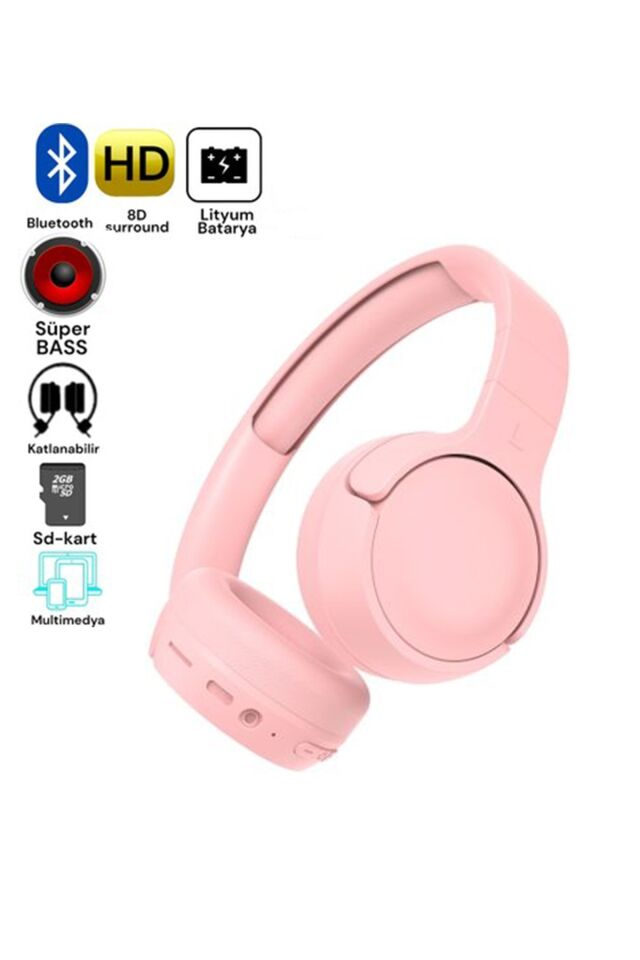 Ergonomik Tasarım Kablosuz Bluetooth Mikrofonlu Aux Kablolu Spor Kulaklık Sd Kartlı