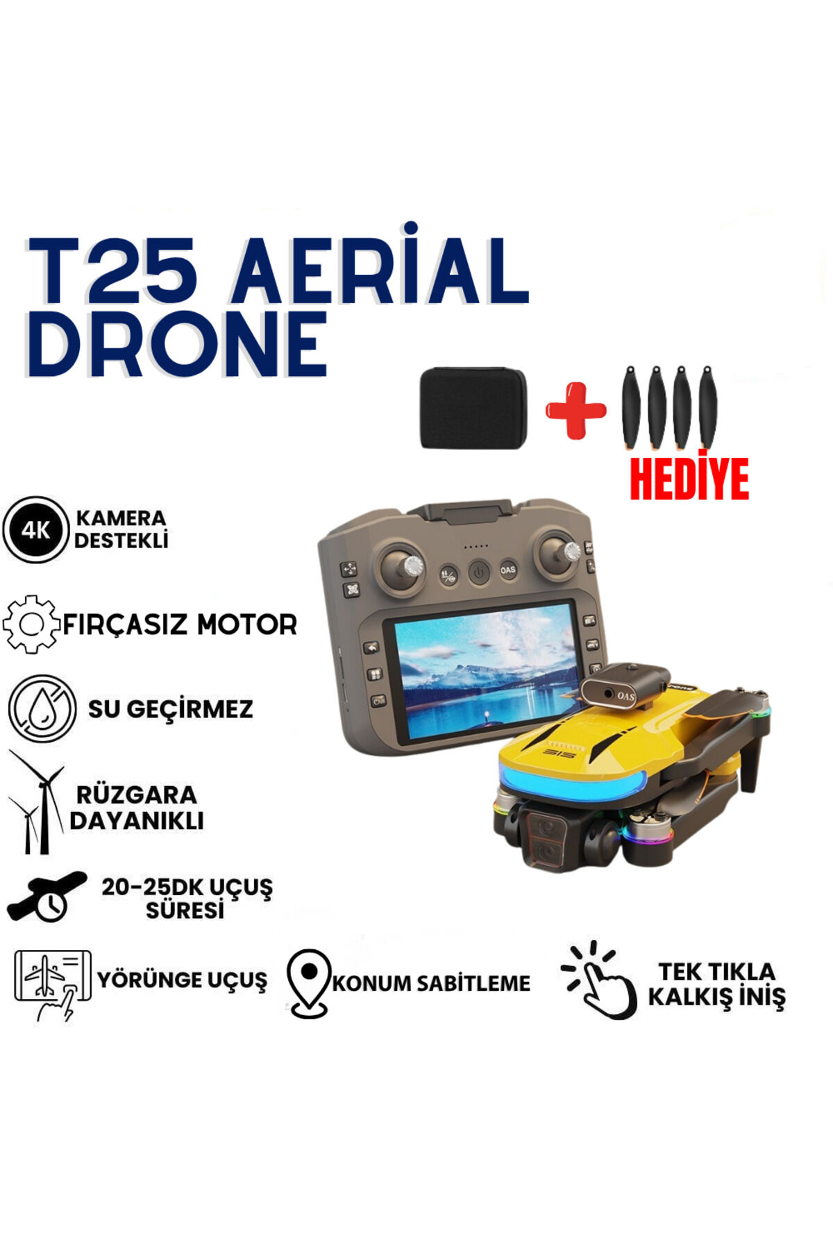 T25 HD Aerial Kameralı, Fırçasız Motorlu, Katlanabilir Drone