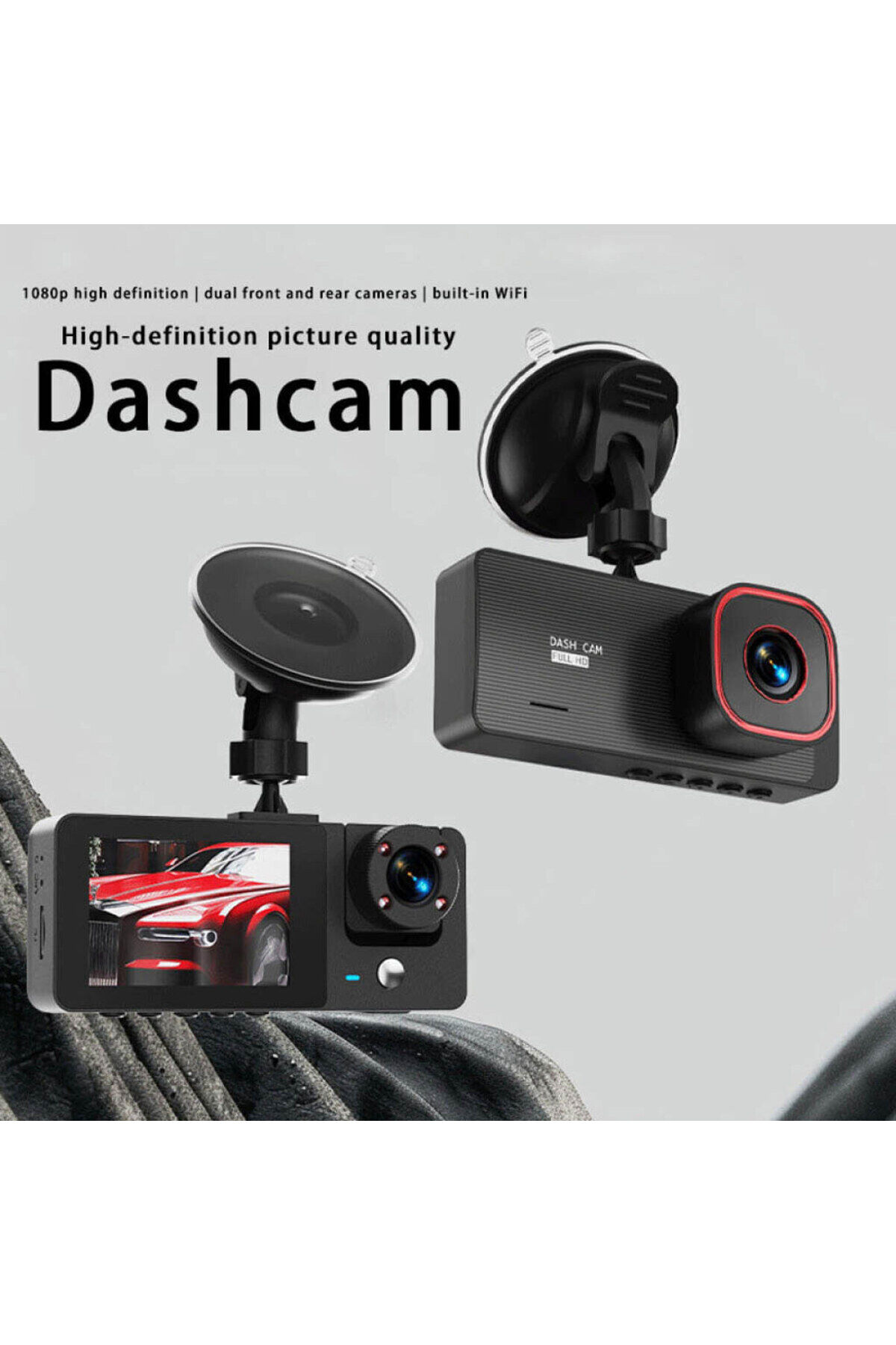 Araç İçi Hd Kamera 3 Kameralı Wifi Özellikli 1080P Full Hd Gece Görüşlü G-Sensör Dashcam