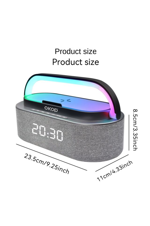 Dijital Saat Göstergeli Kablosuz Şarj Özellkli RGB Bluetooth Speaker Hoparlör Çalar Saat