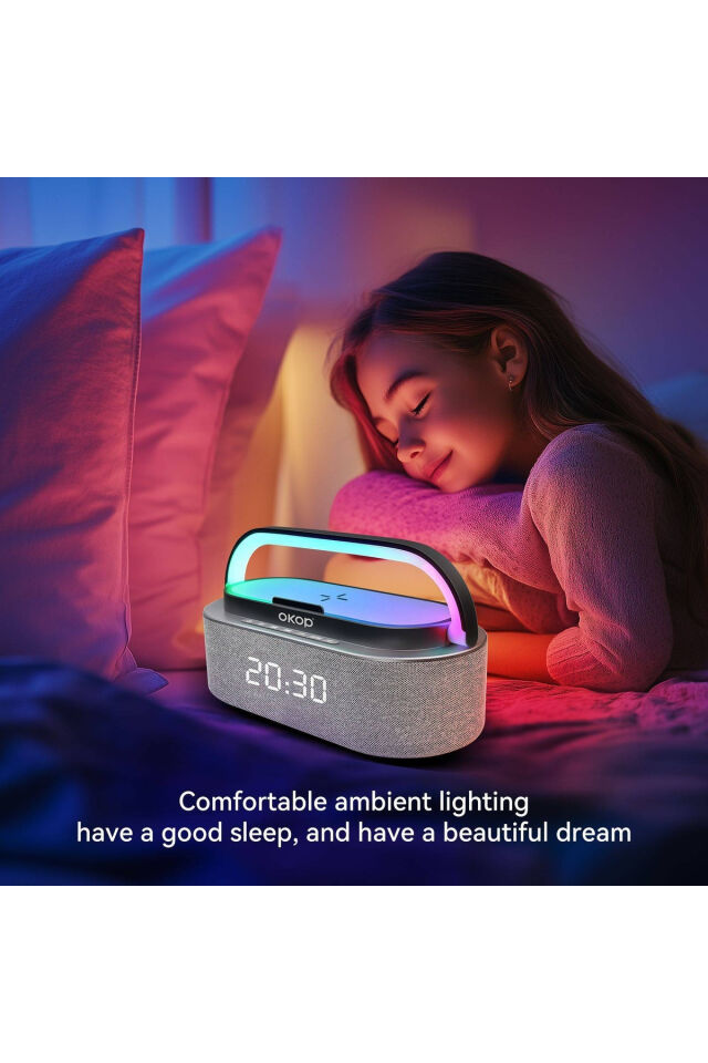 Dijital Saat Göstergeli Kablosuz Şarj Özellkli RGB Bluetooth Speaker Hoparlör Çalar Saat