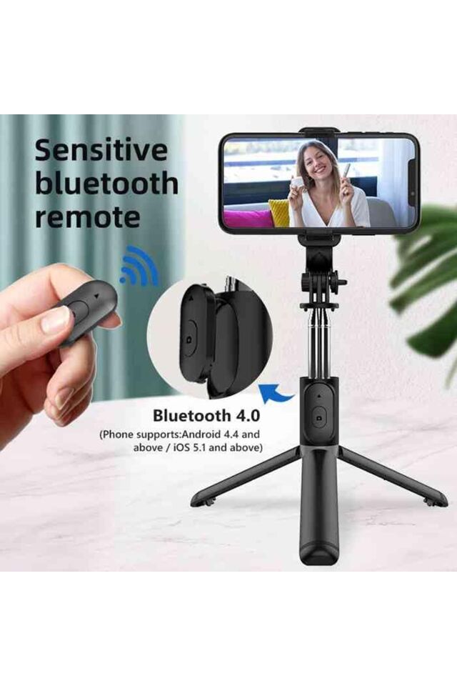 3'ü 1 arada Selfie Çubuğu Tripod, Kablosuz Uzaktan Kumanda, Uzatılabilir Stand, Tüm Akıllı Telefonlarla Uyumlu