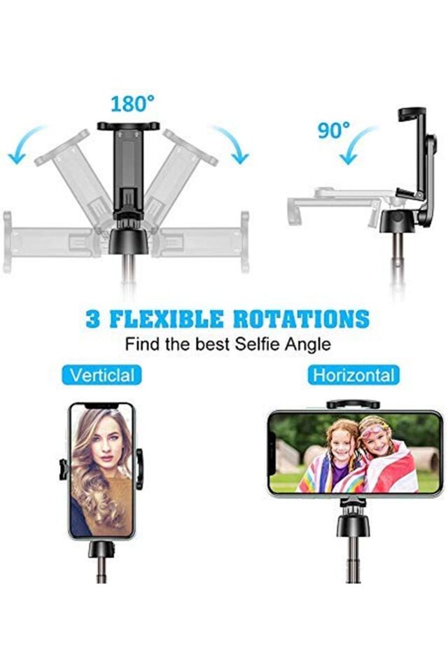 3'ü 1 arada Selfie Çubuğu Tripod, Kablosuz Uzaktan Kumanda, Uzatılabilir Stand, Tüm Akıllı Telefonlarla Uyumlu