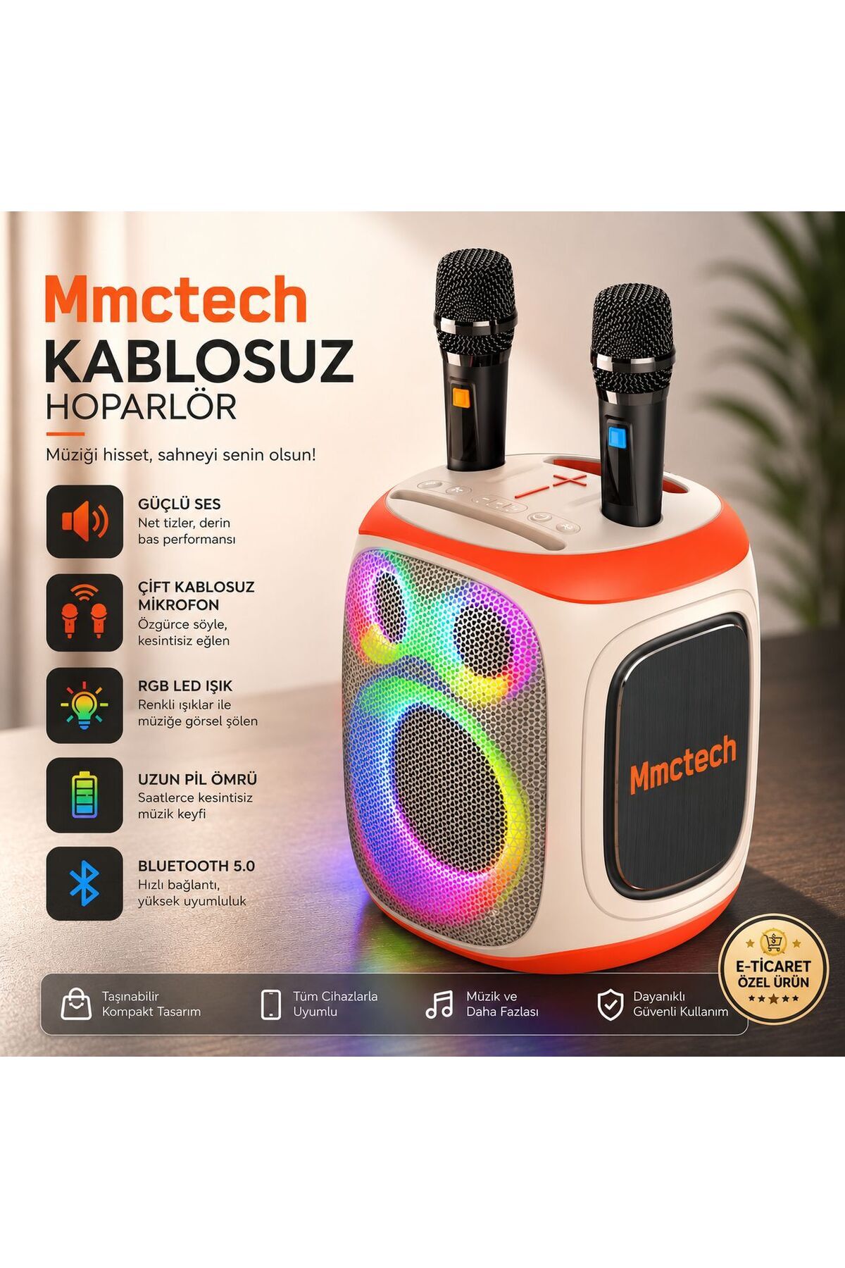 Party 300 Rgb Işıklı 2 Mikrofonlu 80w Ipx5 Suya Dayanıklı Süper Bass Bluetooth Hoparlör