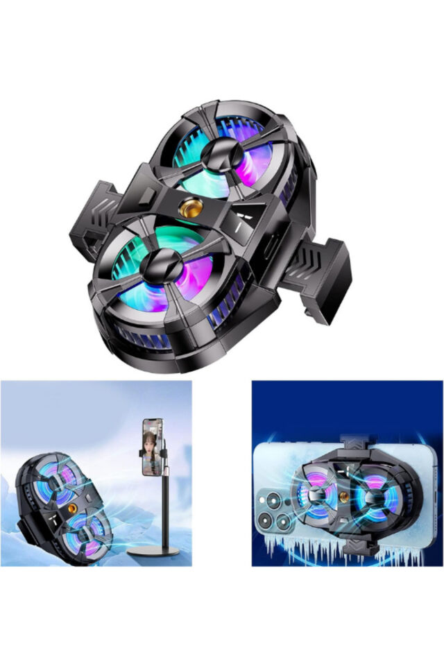 Telefon Soğutucu Fan Çift Pervaneli 3 kademeli RGB Göstergeli Bütün Telefon Modelleri İle Uyumlu