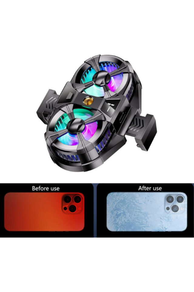 Telefon Soğutucu Fan Çift Pervaneli 3 kademeli RGB Göstergeli Bütün Telefon Modelleri İle Uyumlu
