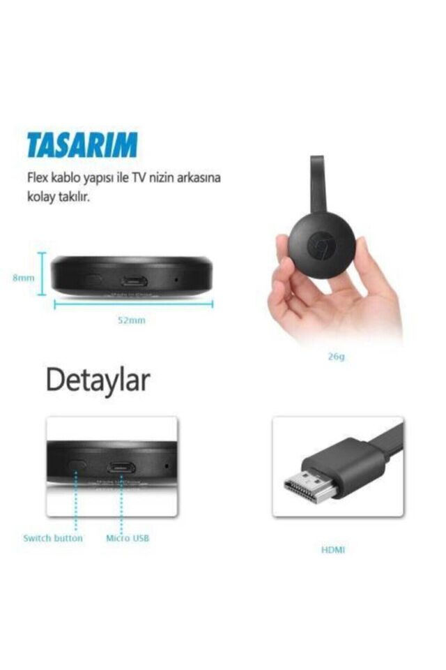 4 K Destekli Kablosuz Her TV İle Uyumlu Ekran ve Ses Yansıtıcı