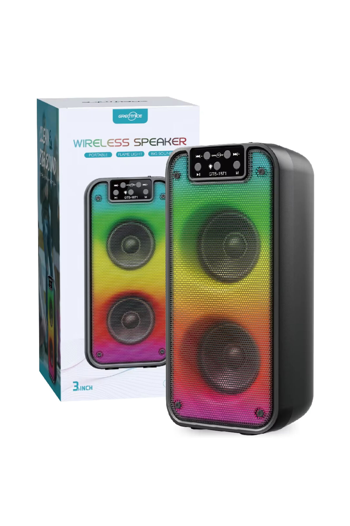 KTS RGB Işıklı kablosuz taşınabilir parti hoparlör ile TWS & FM & USB 3 inç Speaker