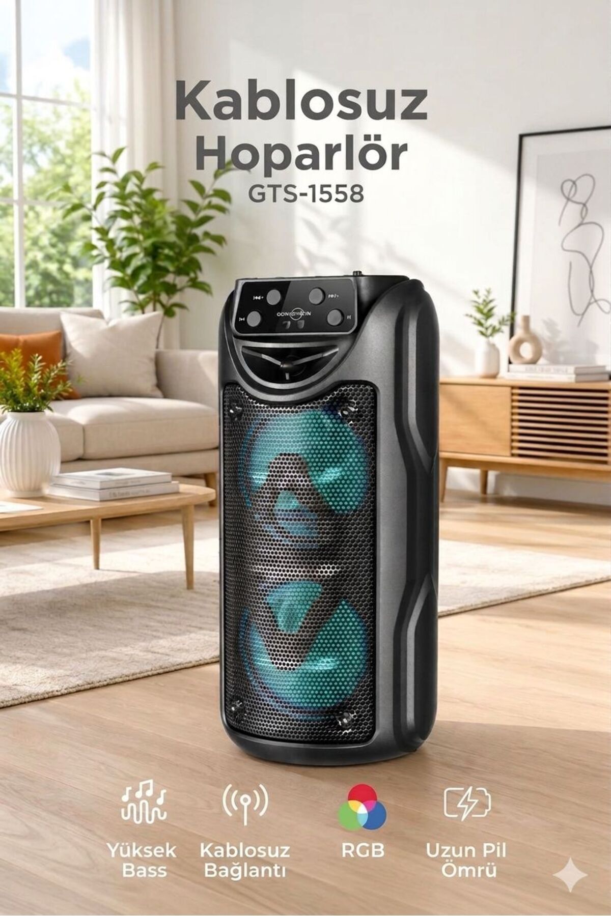 Bluetooth Hoparlör Rgb Işıklı 3 INC Taşınabilir Parti Speaker GTS-1557