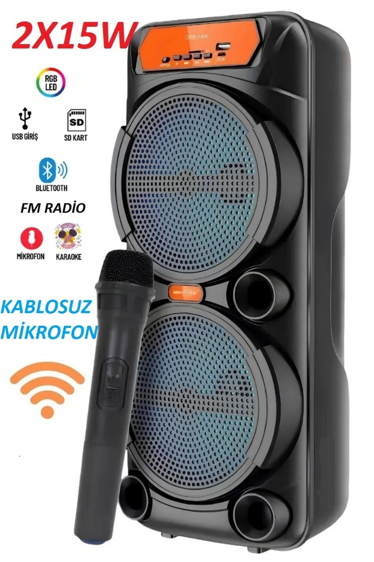 6.5 İnc 30 w karaoke mikrofon çift hoparlör Bluetooth Rgb Işıklı Taşınabilir Kablosuz Speaker Mikrofonlu GTS-1880