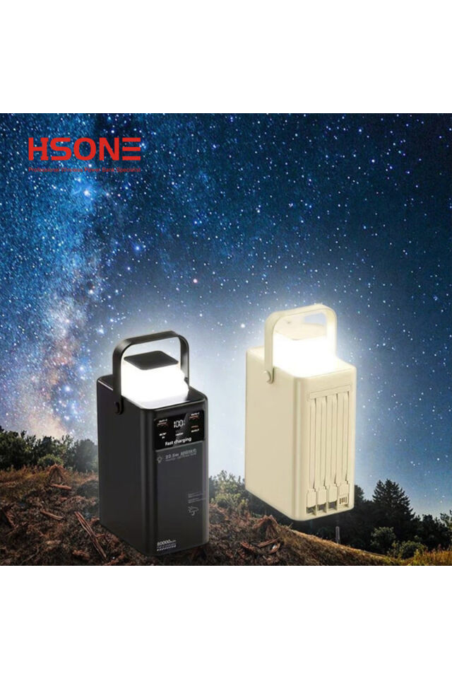 80.000 mAh 22,5W/PD Hızlı Şarj Kendinden Kablolu ve Şarj Göstergeli Işıklı Taşınabilir Powerbank