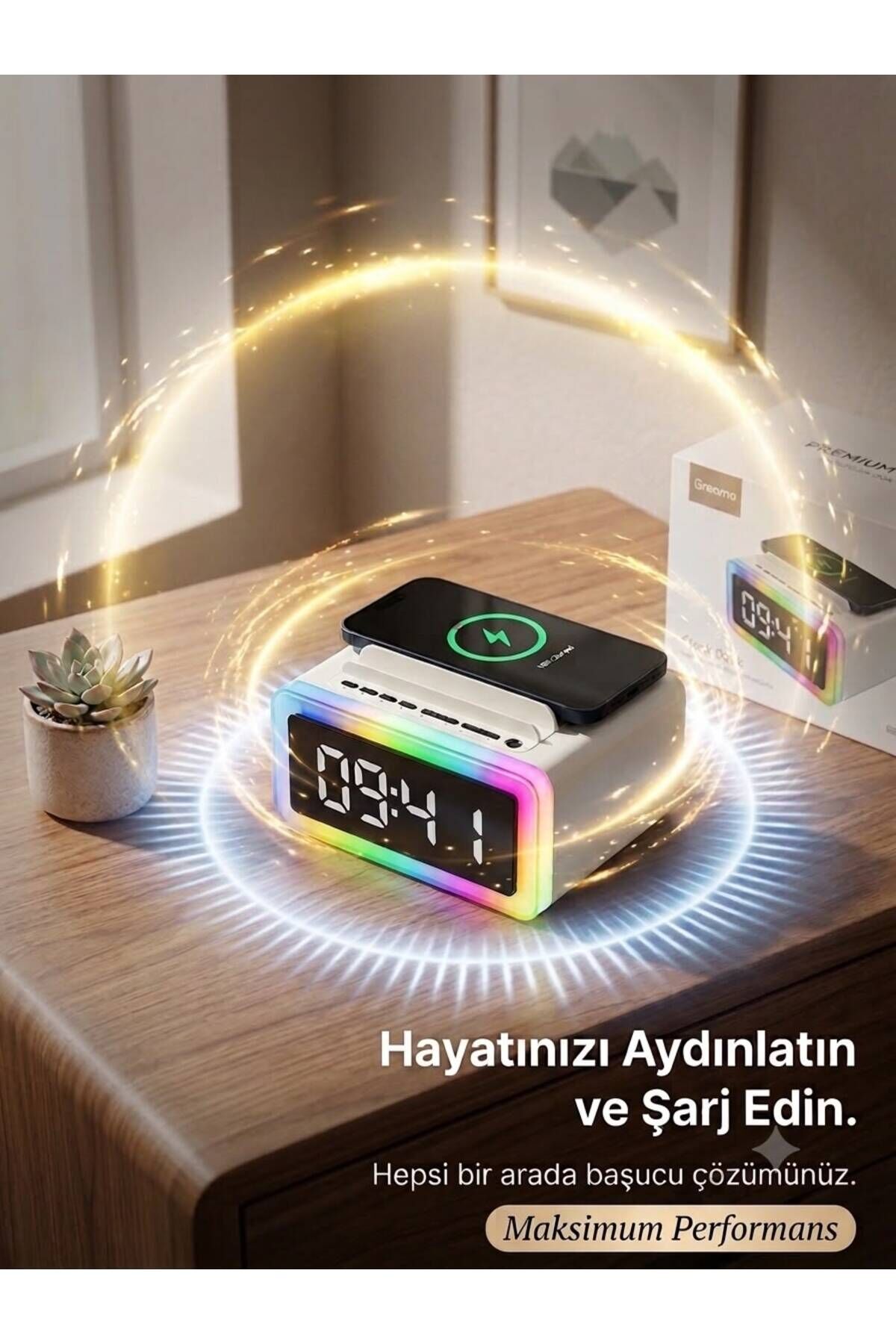 RGB Işıklı Bluetooth Hoparlör Dijital Saat çalar Saat Kablosuz Şarj ve Çok Renkli LED Aydınlatma Hoparlör