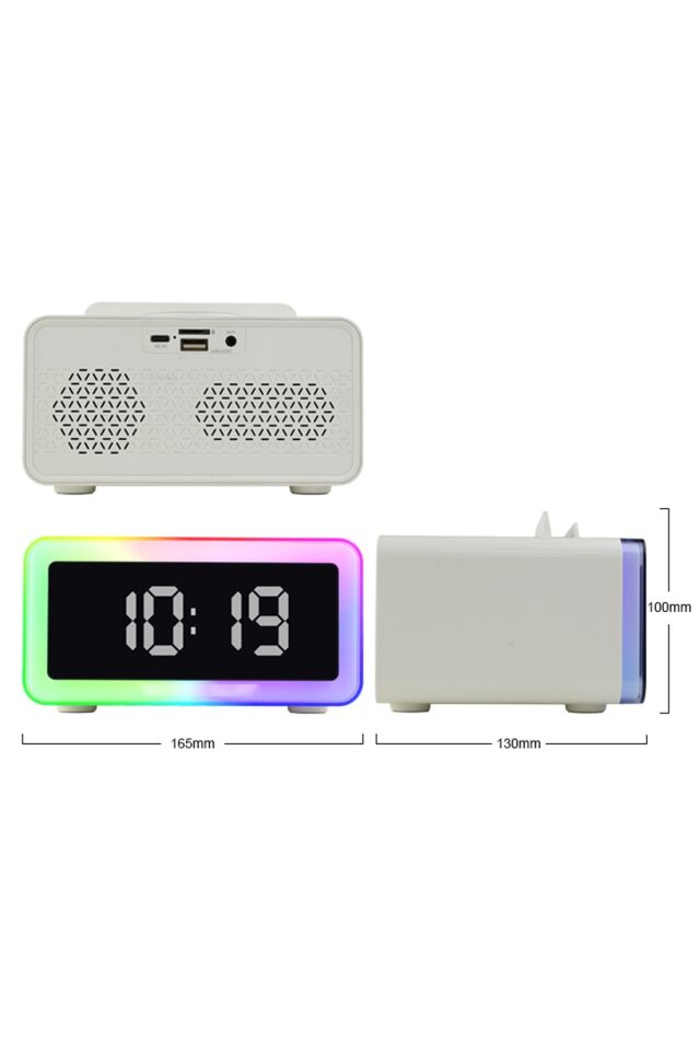 RGB Işıklı Bluetooth Hoparlör Dijital Saat çalar Saat Kablosuz Şarj ve Çok Renkli LED Aydınlatma Hoparlör