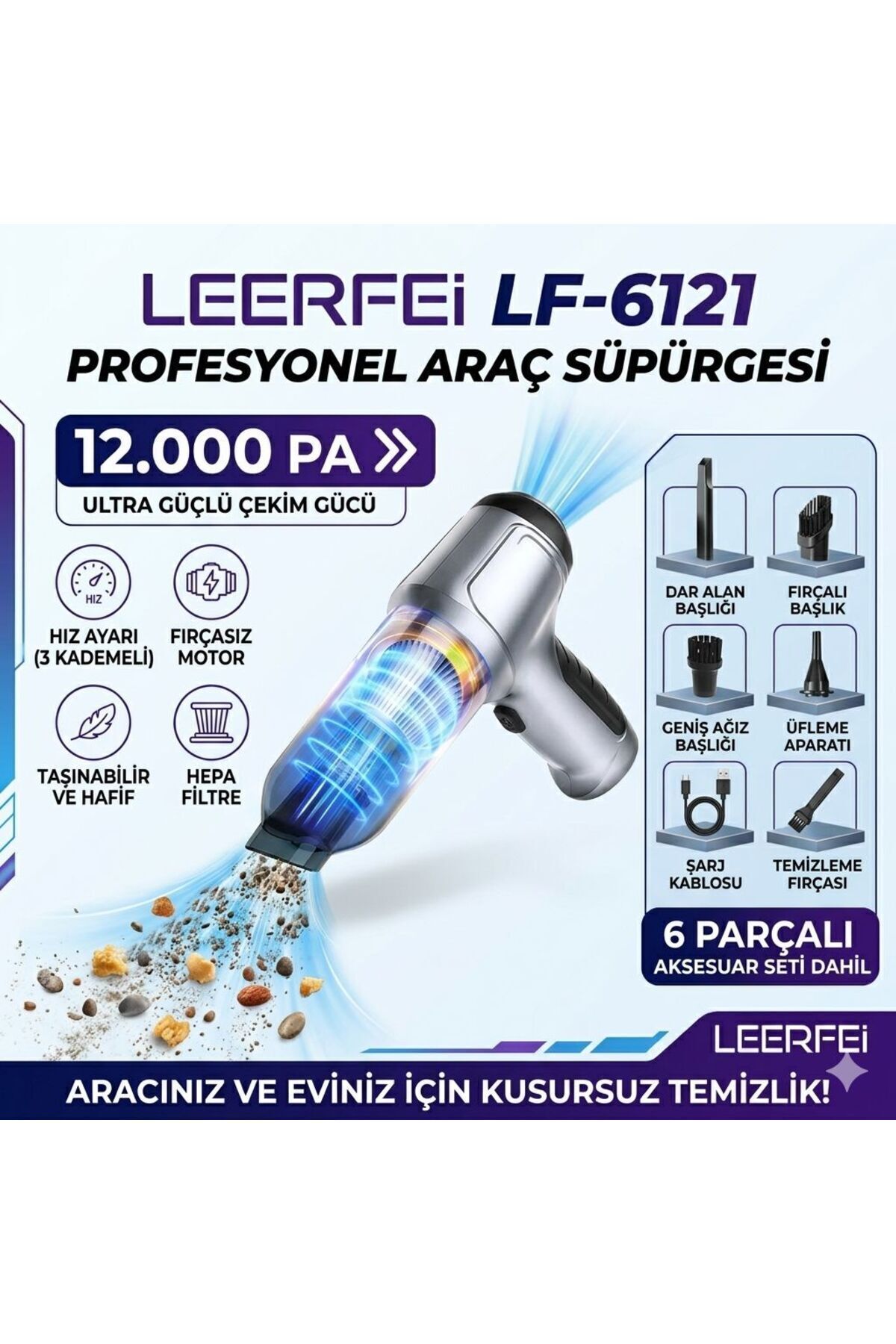 LF-6121 3in1 Profesyonel Araç Süpürgesi 12000 PA Gücünde