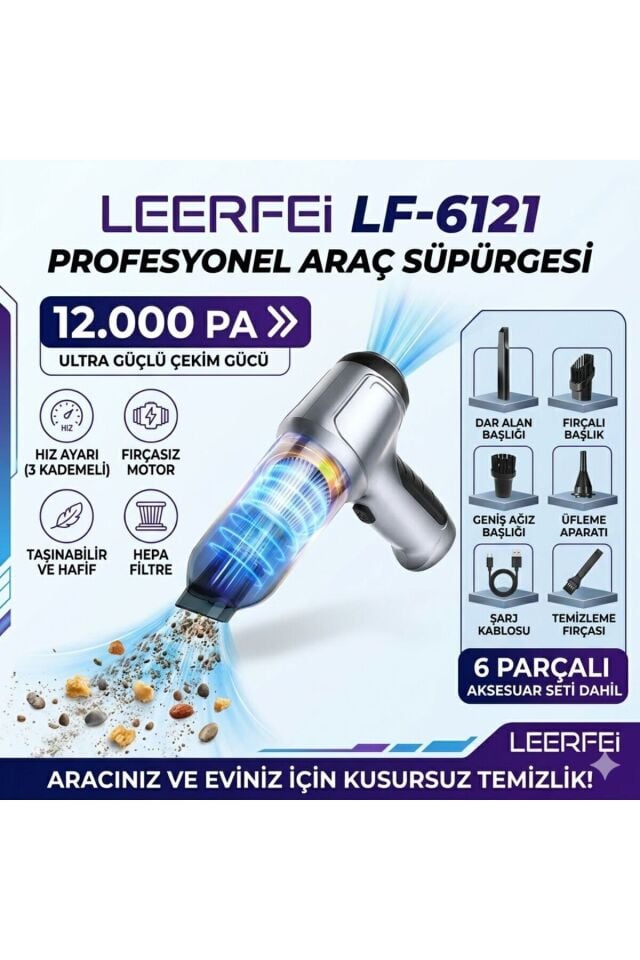 LF-6121 3in1 Profesyonel Araç Süpürgesi 12000 PA Gücünde