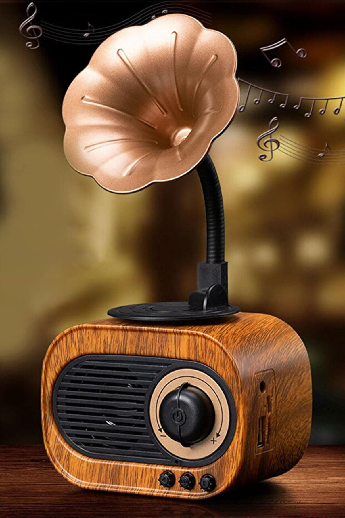 Nostaljik Mini Gramafon Şeklinde Bluetooth Hoparlör Radyo Usb Aux Bluetooth Yüksek Ses Kalitesi