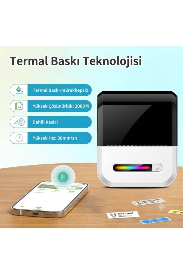 Taşınabilir Mini Etiket Yazıcısı, Mürekkepsiz Termal Etiket Makinesi, Küçük İşletme, Ofis, Ev, Giyim, Mutfak
