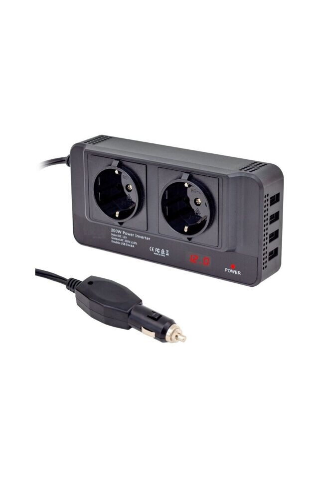 200 Watt 12-220V Çakmak Çevirici Modified Sinus Inverter Çevirici Superbox-pc