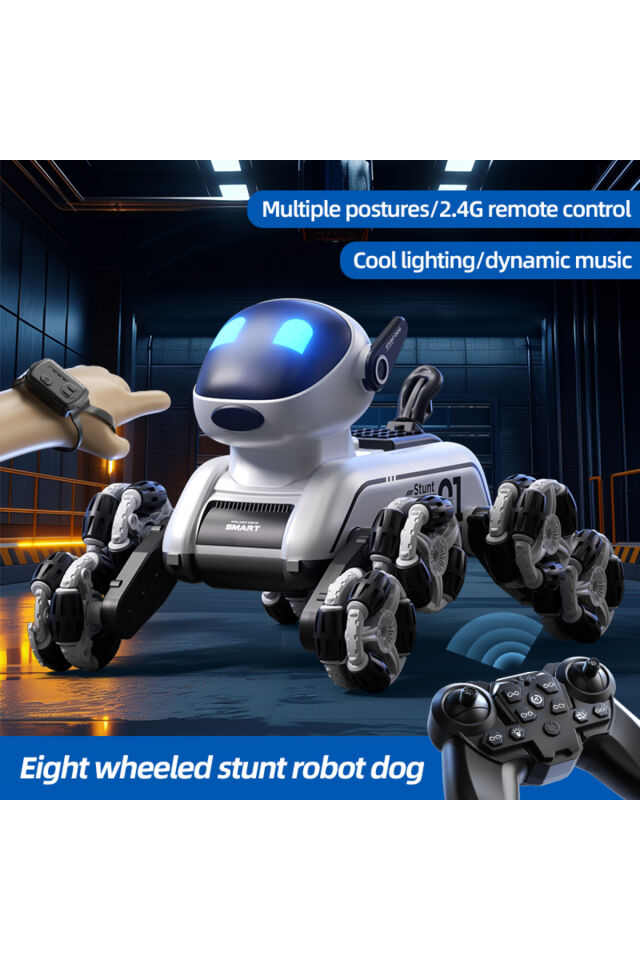 2026 Yeni İnteraktif Uzaktan Kumandalı ve Hareket Kontrollü Akrobasi Robot Köpek, Çocuklar için Müzikli ve Işıklı 2.4G