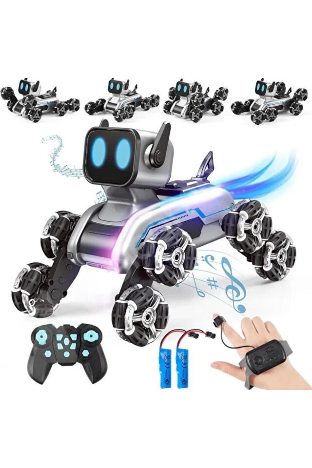 Oyuncak Robot Bilekten Kontrol 8 Teker Buharlı Şarjlı Köpek Robot Araba Müzikli ve Led Işık Kumandalı Robot
