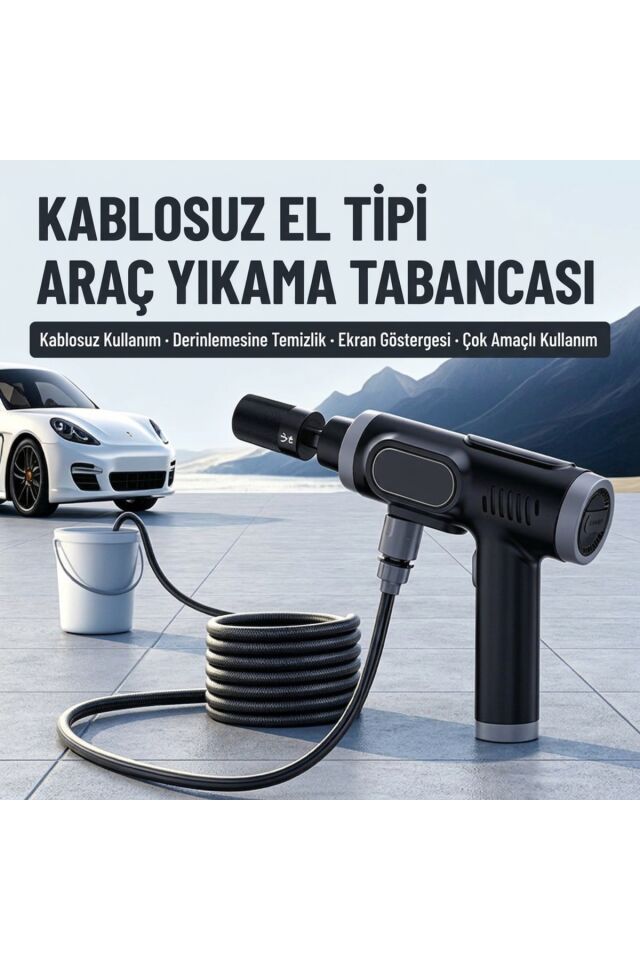 Şarjlı Yüksek Basınçlı Yıkama Tabancası Akülü Oto Araba Bahçe Temizleme Su Tabancası