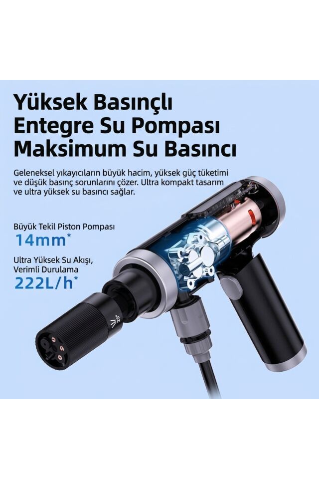 Şarjlı Yüksek Basınçlı Yıkama Tabancası Akülü Oto Araba Bahçe Temizleme Su Tabancası