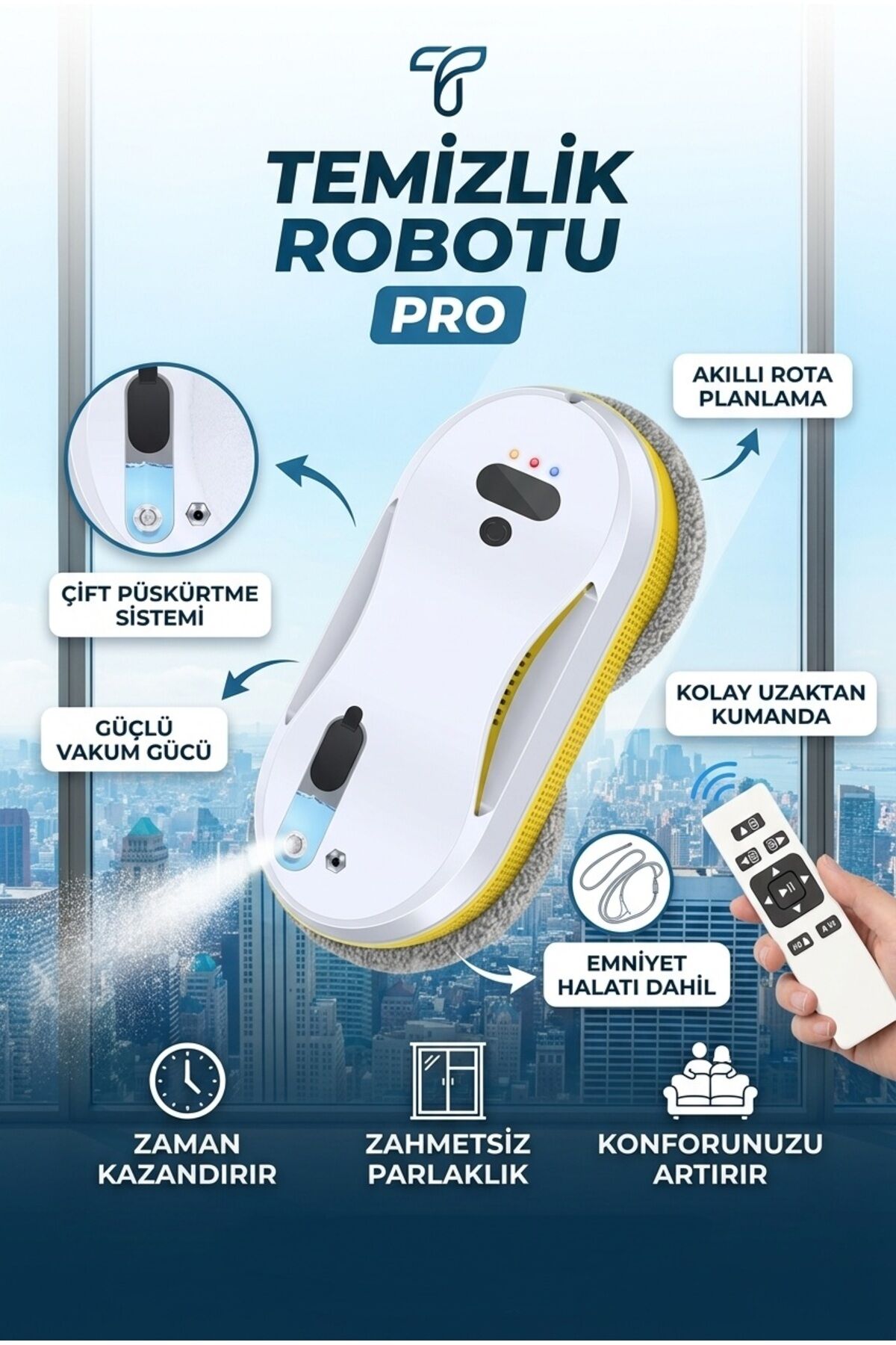 Cam Silme Temizleme Robotu Uzaktan Kumandalı Su Püskürtmeli