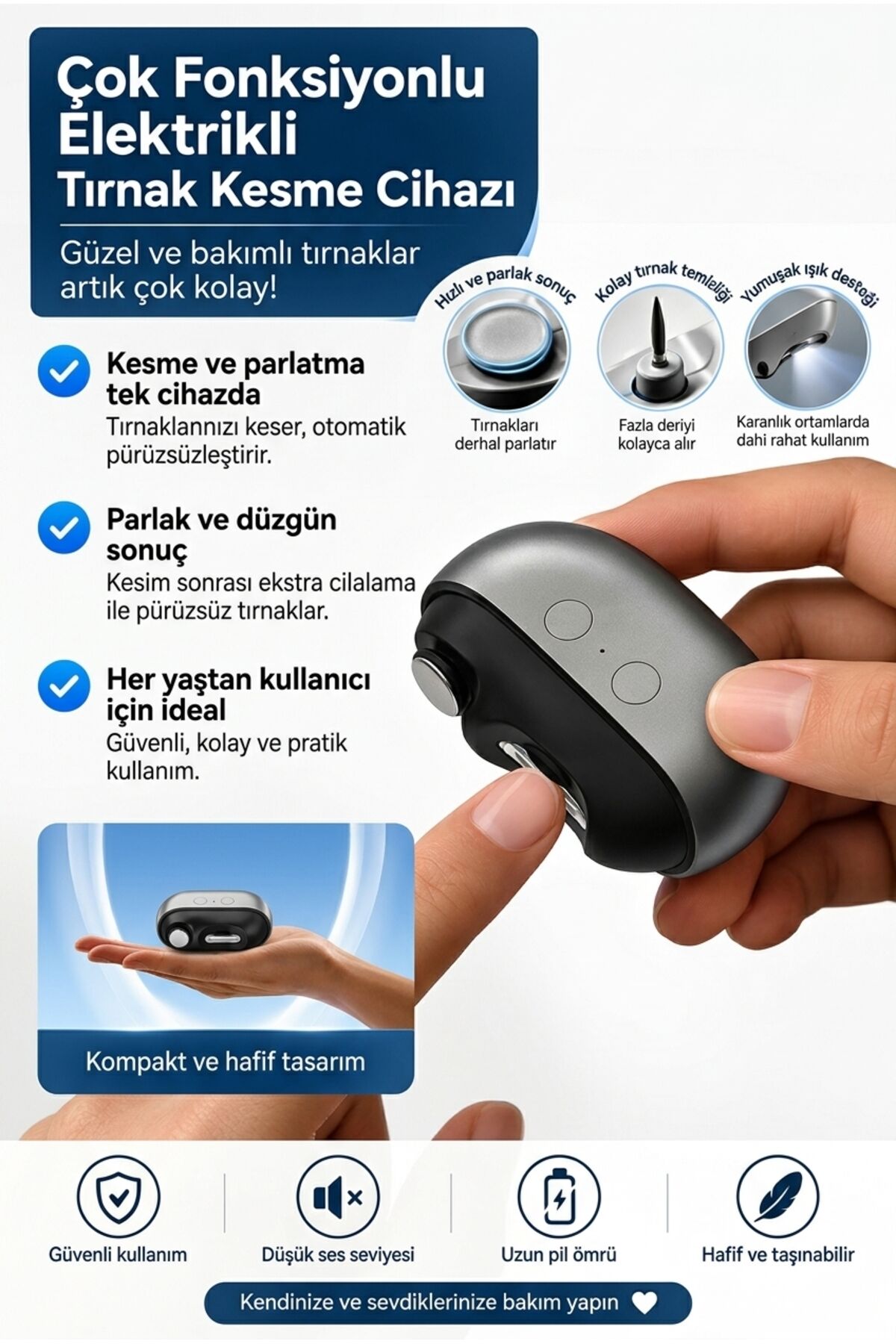 Mini 2in1 Elektrikli Giyotin Parlatıcı Otomatik LED Işık Tırnak Toz Toplayıcı Taşınabilir Şarj Edilebilir Otomatik Tırnak Makası