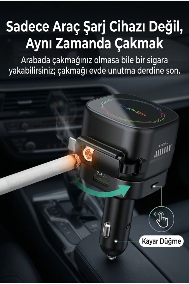 4 in1 arada 45W PD Katlanabilir Araç Şarj Cihazı, Hızlı Şarj, Ortam Işıkları, Güvenlik Çekici, 17Air için Geri Çekilebilir Kablo ve Çakmaklık