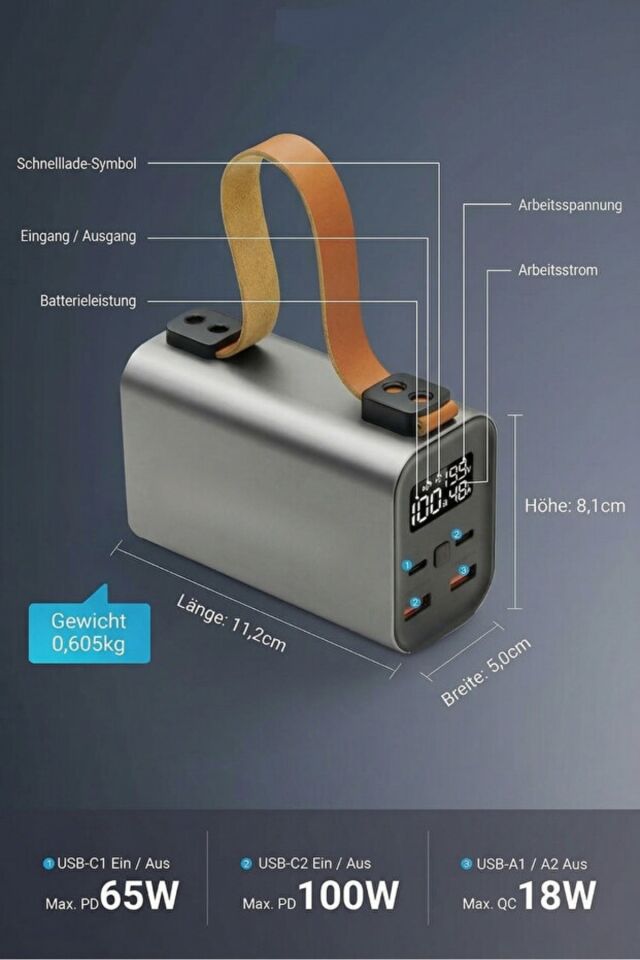 50.000mAh Powerbank PD100W Hızlı Şarj El Fenerli