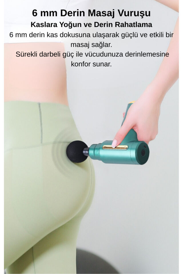 Taşınabilir Derin Doku Kas Masaj Aleti 6 Kademeli Sessiz Mini Masaj Tabancası- Siyah- Gri