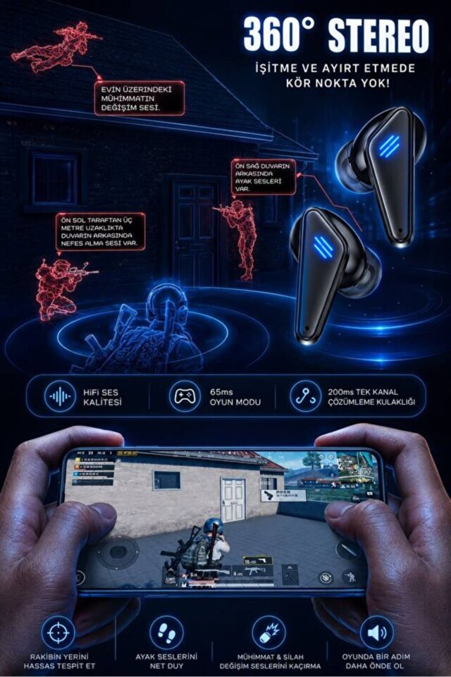 K55 Oyuncu Kulaklığı Bluetooth 5.4 TWS Kablosuz Kulaklık 65ms Düşük Gecikme Oyuncu Kulaklığı HiFi Stereo Ses RGB Şarj