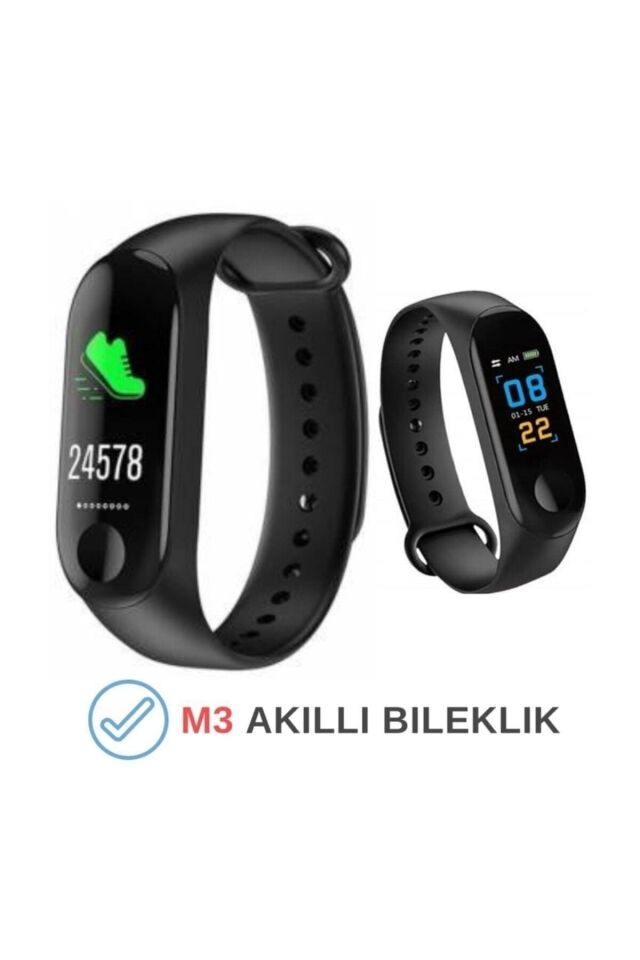 M3 Akıllı Bileklik Saat Renkli Ekran Adım Sayar Nabız Ölçer Android Iphone Ios Uyumlu