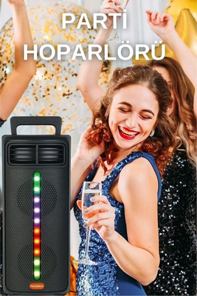 Kule Tipi Bluetooth Parti Hoparlörü Işıklı Çift Hoparlör 39cm Rgb