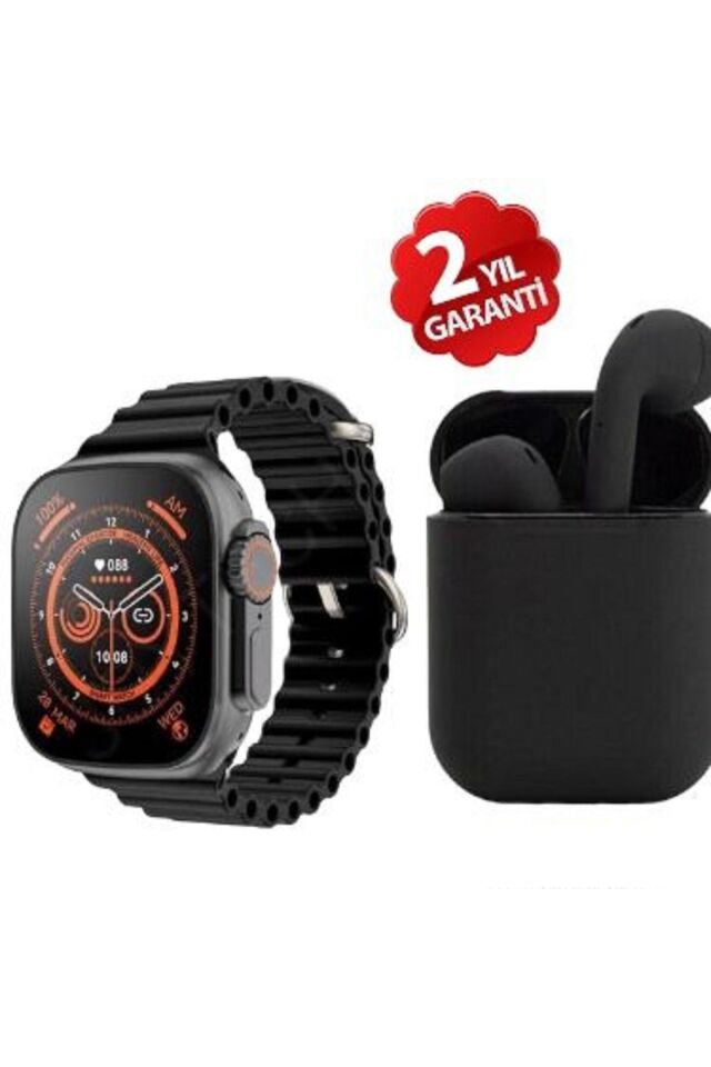 T800 Ultra Arama Özellikli Akıllı Saat Tüm Telefonlarla Uyumlu Kablosuz Kulaklık Ikili Set