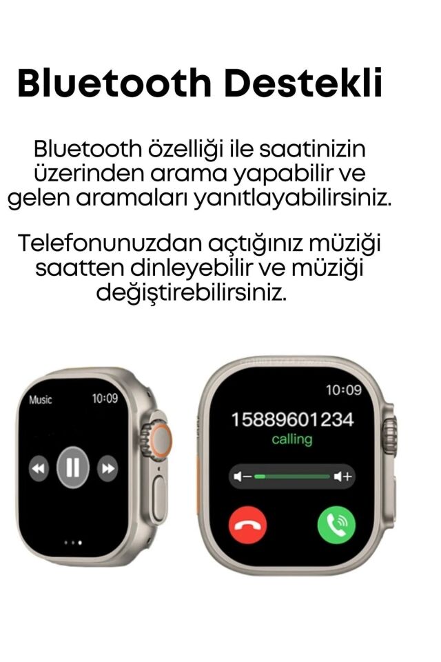 T800 Ultra Arama Özellikli Akıllı Saat Tüm Telefonlarla Uyumlu Kablosuz Kulaklık Ikili Set