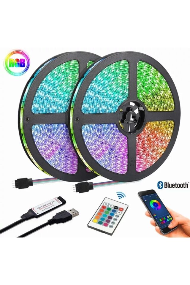 Bluetooth Özellikli Rgb Şerit Led - 10 Metre 5050 Smd Iç Mekan 3 Çip Sese Ve Müziğe Duyarlı