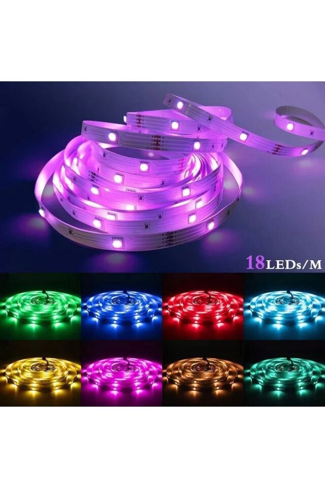 Bluetooth Özellikli Rgb Şerit Led - 10 Metre 5050 Smd Iç Mekan 3 Çip Sese Ve Müziğe Duyarlı